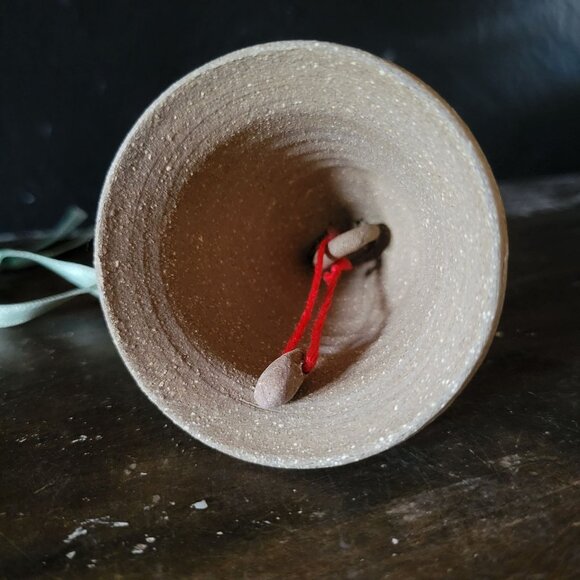 Vtg Studio Pottery Bell, Studio Pottery Christmas Ornament 3.125" Brown & Blue - Picture 6 of 6